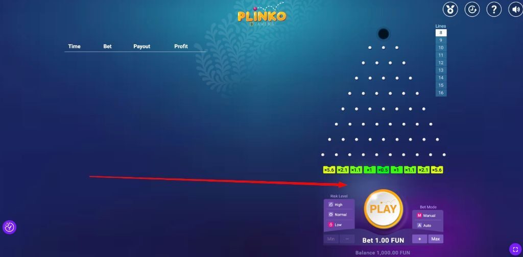The Plinko demo screen with a Play Demo prompt over a blurred board